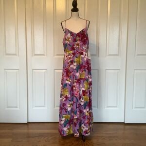 Olivia Grey Purple Floral Tiered Maxi Dress‎ XL Sleeveless V Neck NWT